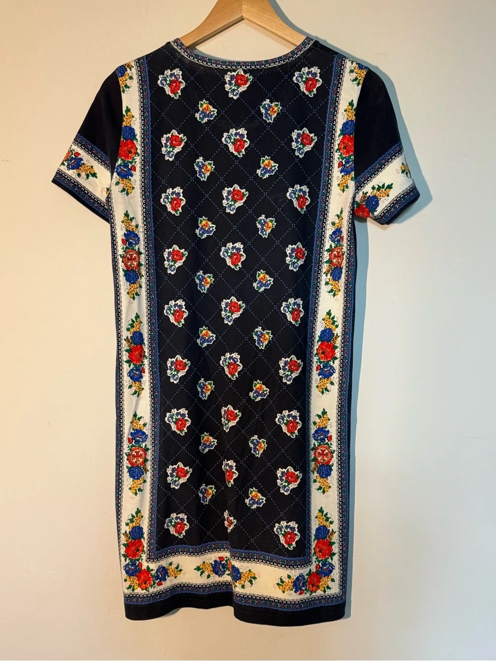 Tory Burch Printed Pima Cotton Floral T-Shirt Dress Navy Size S